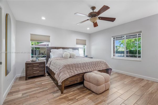Bedroom, Interior, Recessed Lighting, Wood Texture Flooring