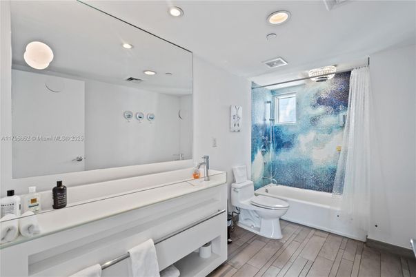 Bathroom, Interior, Recessed Lighting, Wood Texture Flooring