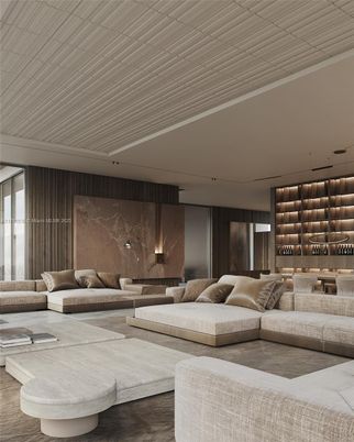 Interior, Living room, Marble Walls, Pendant Lights