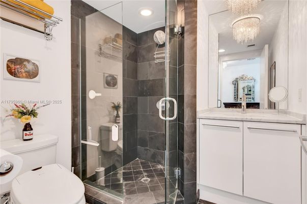 Bathroom, Chandelier, Glass Shower, Interior, Recessed Lighting