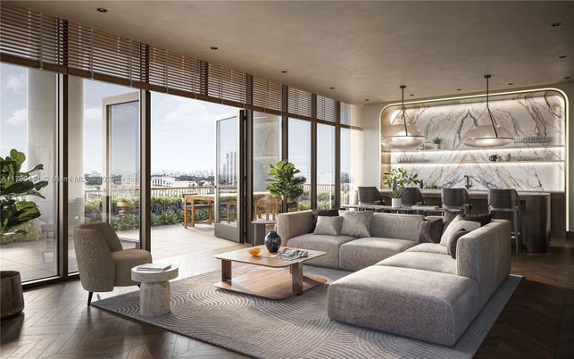 Interior, Living room, Marble Walls, Pendant Lights, Recessed Lighting, Wood Texture Flooring