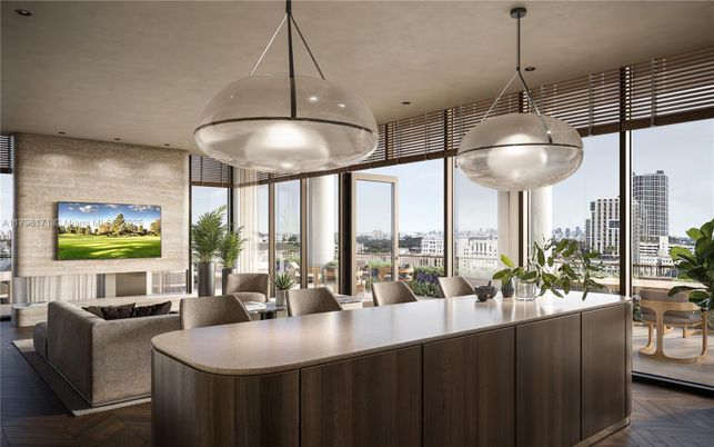 Dining room, Interior, Living room, Pendant Lights, Recessed Lighting, Wood Texture Flooring
