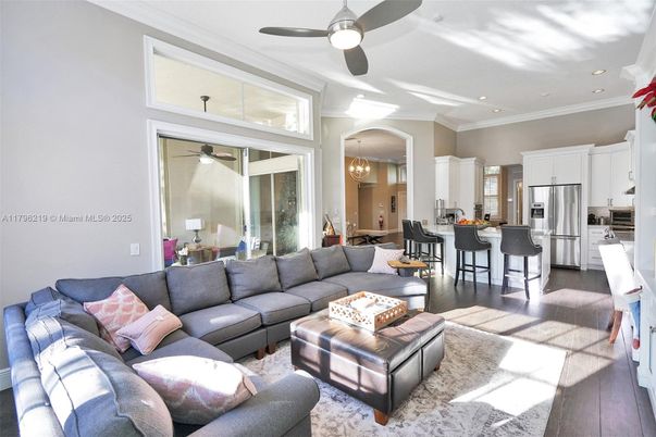 Dining room, Interior, Kitchen, Living room, Pendant Lights, Recessed Lighting, Stainless Steel Appliances, Wood Texture Flooring