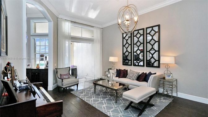 Chandelier, Interior, Living room, Pendant Lights, Piano, Wood Texture Flooring