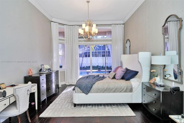 Bedroom, Chandelier, Home Office, Interior, Wood Texture Flooring