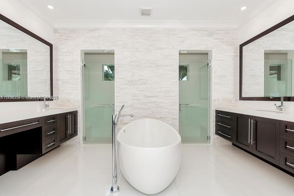 Bathroom, Dual Sink Vanities, Free Standing Baths, Glass Shower, Interior, Recessed Lighting