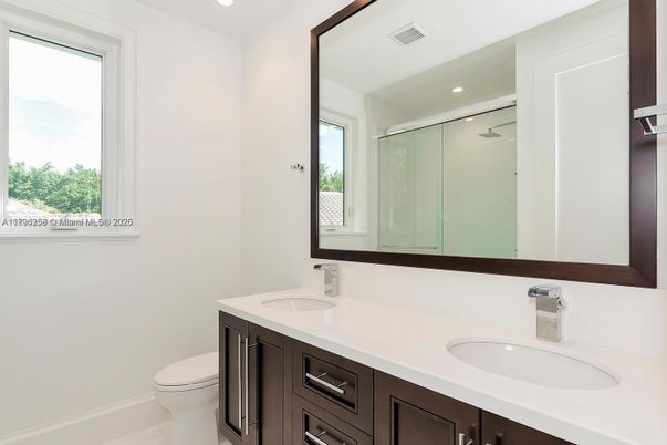 Bathroom, Dual Sink Vanities, Glass Shower, Interior, Recessed Lighting