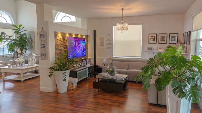 Chandelier, Interior, Living room, Wood Texture Flooring