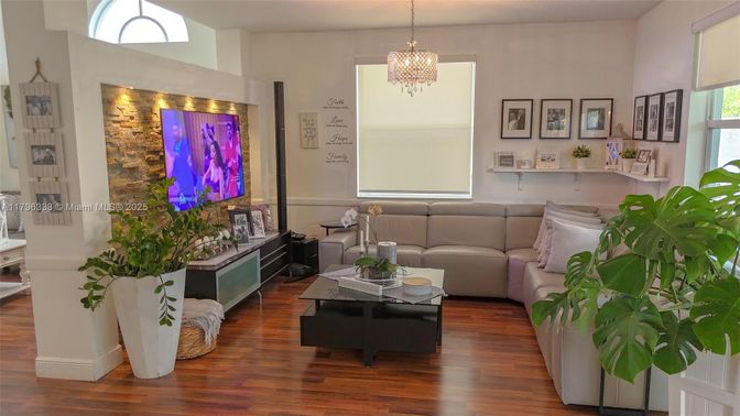 Chandelier, Interior, Living room, Wood Texture Flooring