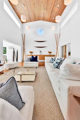 Interior, Living room, Pendant Lights, Wooden Ceilings