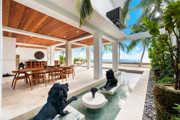 Dining room, Interior, Pool, Recessed Lighting, Water, Wooden Ceilings