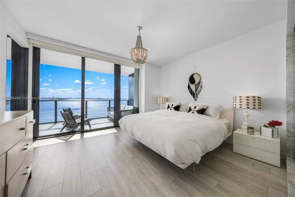 Bedroom, Chandelier, Interior, Water, Wood Texture Flooring