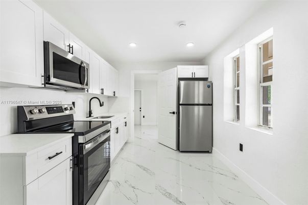 Interior, Kitchen, Marble, Recessed Lighting, Stainless Steel Appliances