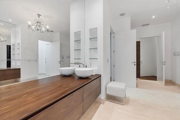 Bathroom, Chandelier, Dual Sink Vanities, Interior, Recessed Lighting