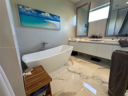 Bathroom, Dual Sink Vanities, Free Standing Baths, Interior, Marble