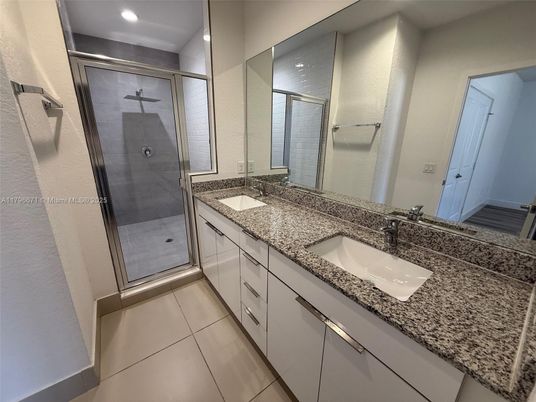 Bathroom, Dual Sink Vanities, Glass Shower, Interior, Recessed Lighting