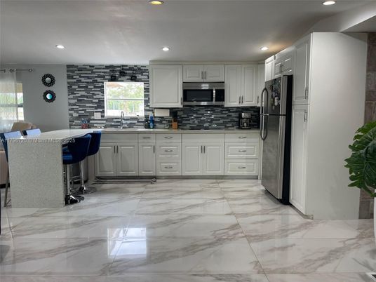 Interior, Kitchen, Marble, Recessed Lighting, Stainless Steel Appliances