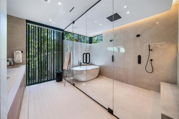 Bathroom, Free Standing Baths, Glass Shower, Interior, Recessed Lighting