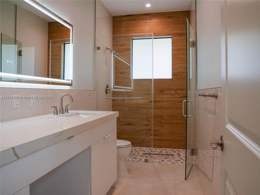 Bathroom, Glass Shower, Interior, Recessed Lighting
