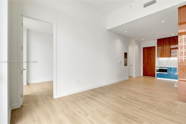 Empty room, Interior, Kitchen, Recessed Lighting, Wood Texture Flooring