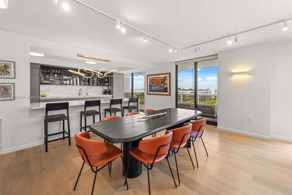 Dining room, Interior, Marble Walls, Wood Texture Flooring
