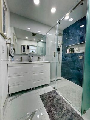Bathroom, Glass Shower, Interior, Recessed Lighting