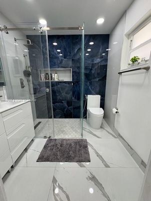 Bathroom, Glass Shower, Interior, Marble, Recessed Lighting