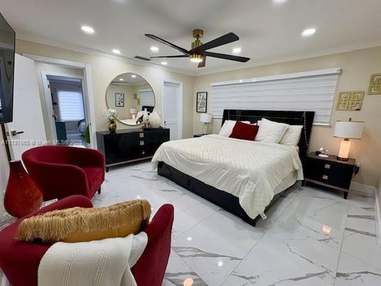 Bedroom, Interior, Marble, Recessed Lighting