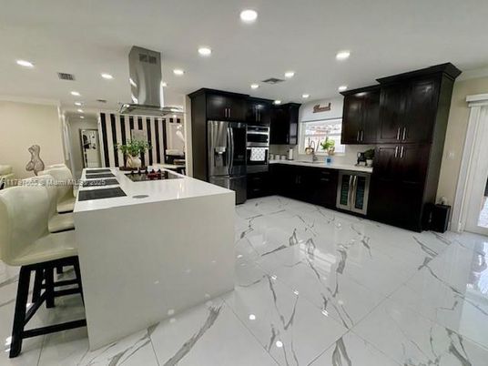 Interior, Kitchen, Marble, Recessed Lighting, Stainless Steel Appliances
