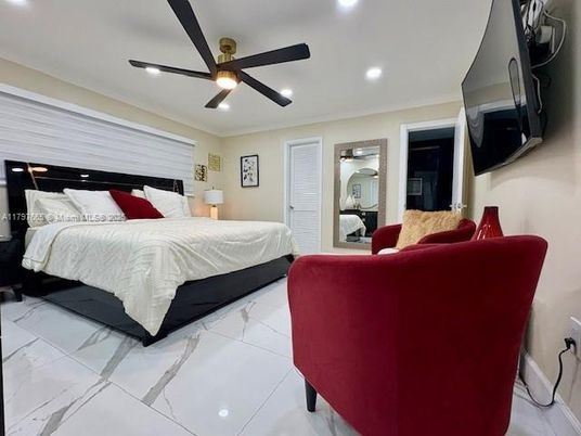 Bedroom, Interior, Marble, Recessed Lighting