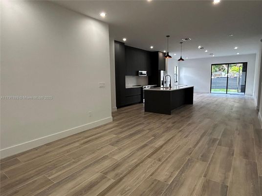 Interior, Kitchen, Pendant Lights, Recessed Lighting, Wood Texture Flooring