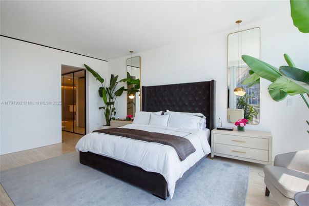 Bedroom, Interior, Pendant Lights, Wood Texture Flooring