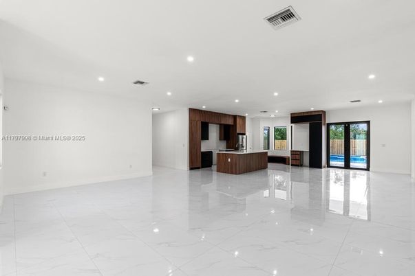 Empty room, Interior, Kitchen, Marble, Recessed Lighting