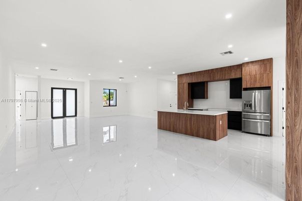 Interior, Kitchen, Marble, Recessed Lighting, Stainless Steel Appliances