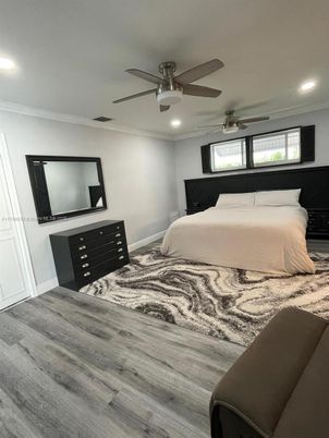 Bedroom, Interior, Recessed Lighting, Wood Texture Flooring