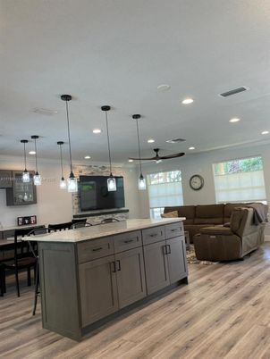 Dining room, Interior, Kitchen, Living room, Pendant Lights, Recessed Lighting, Wood Texture Flooring