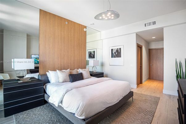 Bedroom, Interior, Pendant Lights, Recessed Lighting, Wood Texture Flooring