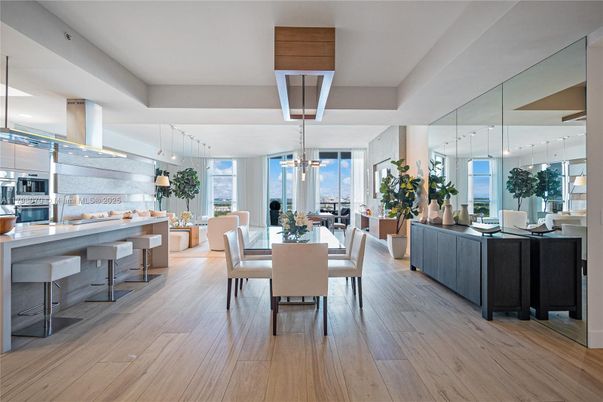 Dining room, Interior, Pendant Lights, Wood Texture Flooring