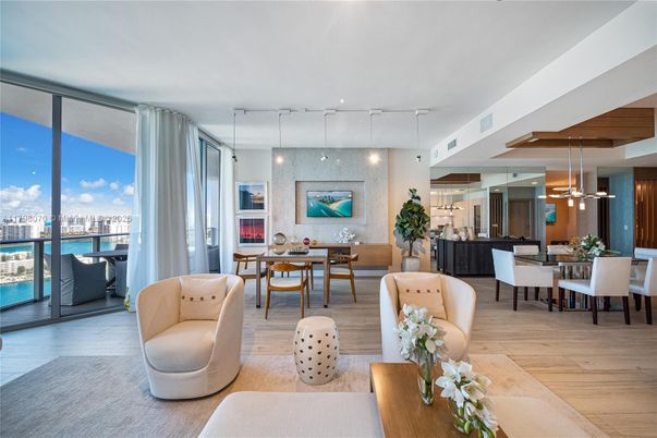 Dining room, Interior, Living room, Pendant Lights, Water, Wood Texture Flooring