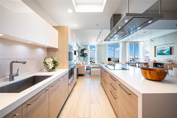 Dining room, Interior, Kitchen, Living room, Recessed Lighting, Wood Texture Flooring