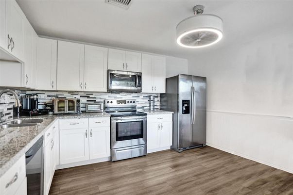 Interior, Kitchen, Stainless Steel Appliances, Wood Texture Flooring