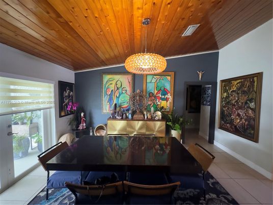 Dining room, Interior, Pendant Lights, Wooden Ceilings