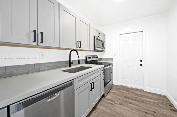 Interior, Kitchen, Stainless Steel Appliances, Wood Texture Flooring