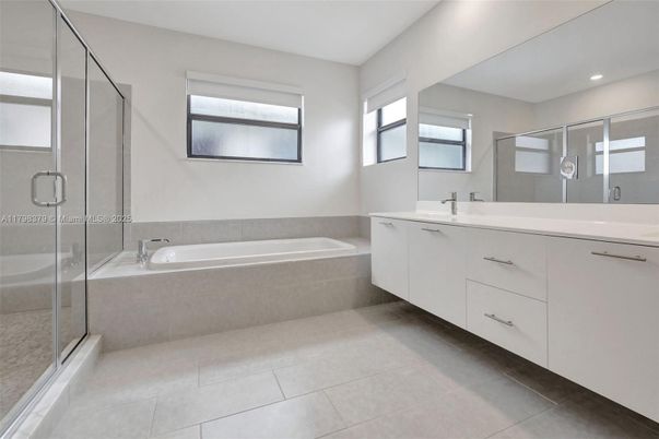 Bathroom, Dual Sink Vanities, Glass Shower, Interior, Recessed Lighting