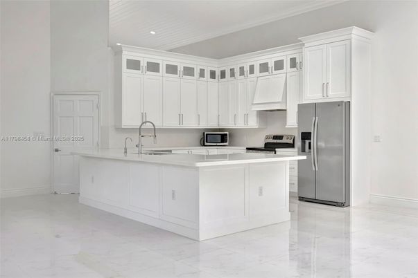 Interior, Kitchen, Marble, Recessed Lighting, Stainless Steel Appliances