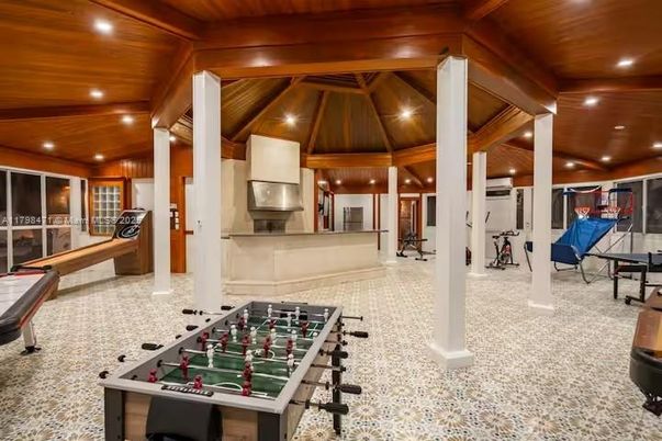 Billiard Table, Game Room, Interior, Recessed Lighting, Wooden Beams, Wooden Ceilings