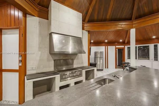 Interior, Kitchen, Recessed Lighting, Stainless Steel Appliances, Wooden Ceilings