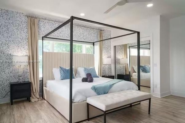 Bedroom, Interior, Recessed Lighting, Wood Texture Flooring