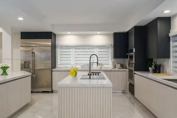 Interior, Kitchen, Marble, Recessed Lighting, Stainless Steel Appliances