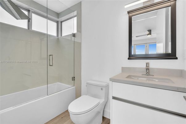 Bathroom, Glass Shower, Interior, Wood Texture Flooring